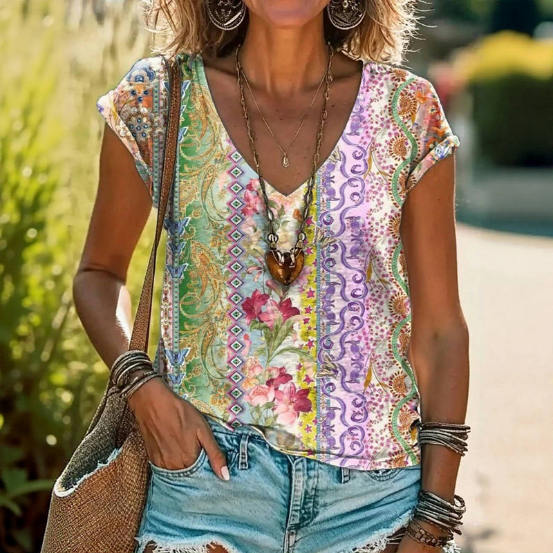 Vintage T-Shirt Med Blommigt Tryck – Lena & Monica