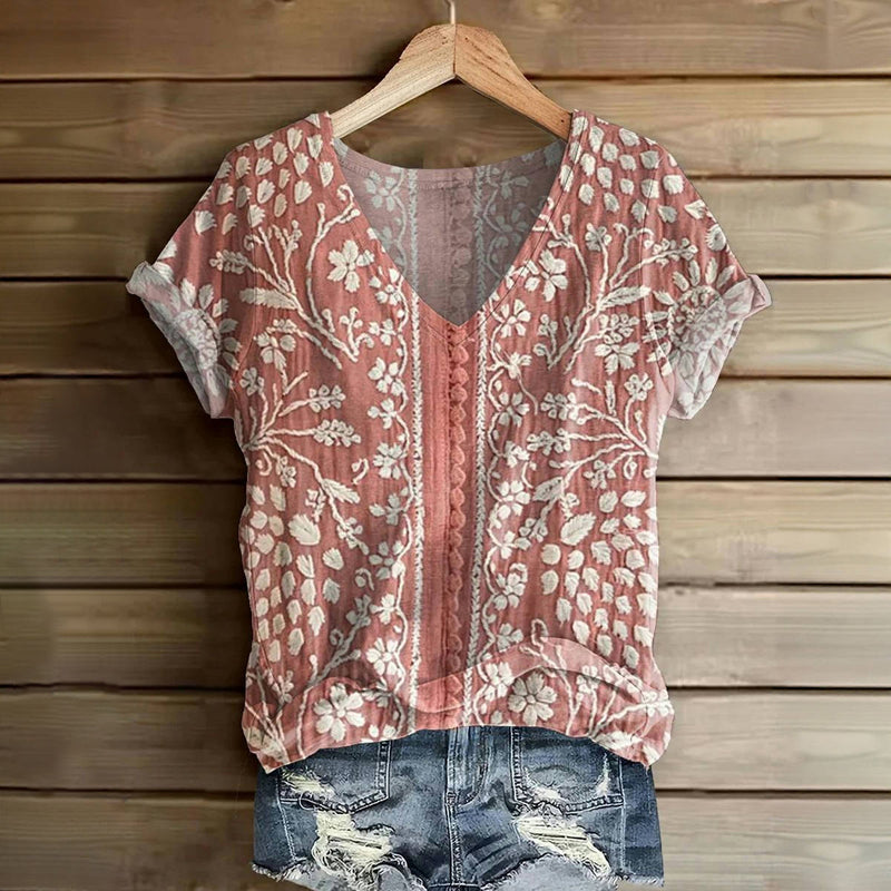 Vintage T-Shirt Med Blommigt Tryck – Lena & Monica