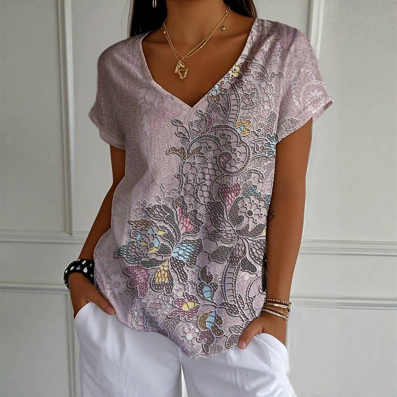 Vintage T-Shirt Med Blommigt Tryck – Lena & Monica