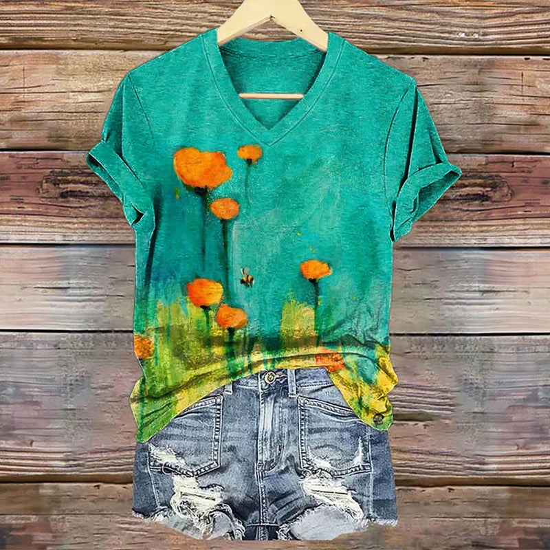 Vintage T-Shirt Med Blommigt Tryck – Lena & Monica