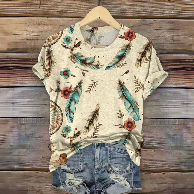 Vintage T-Shirt Med Blommigt Tryck – Lena & Monica