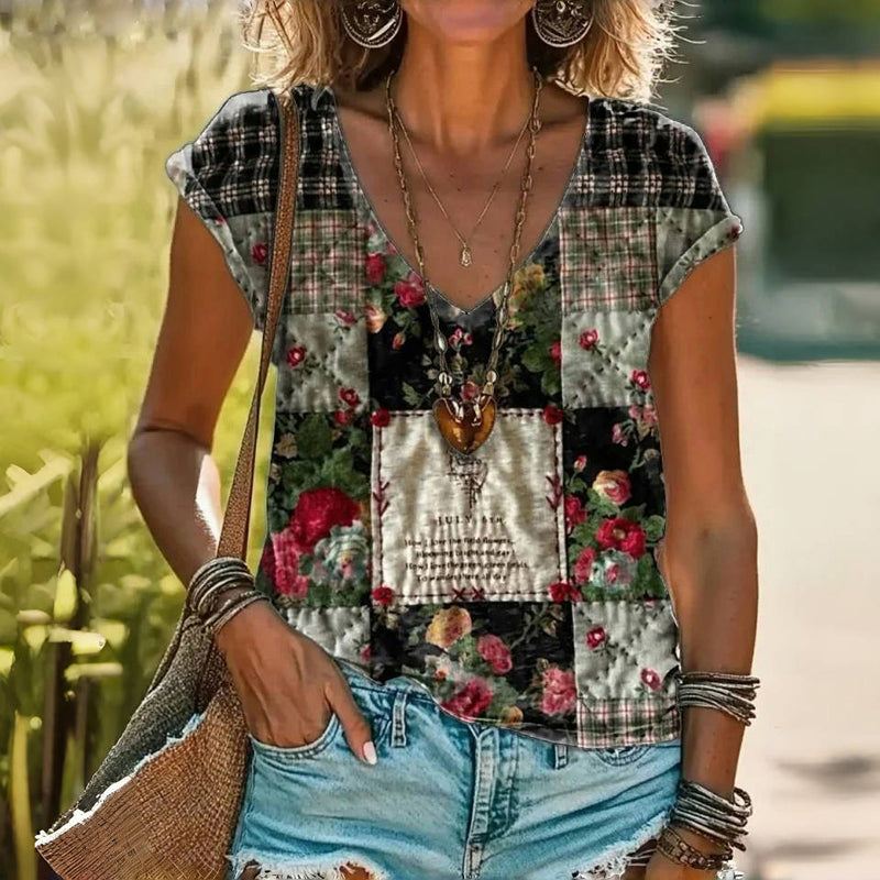 Vintage T-Shirt Med Blommigt Tryck – Lena & Monica