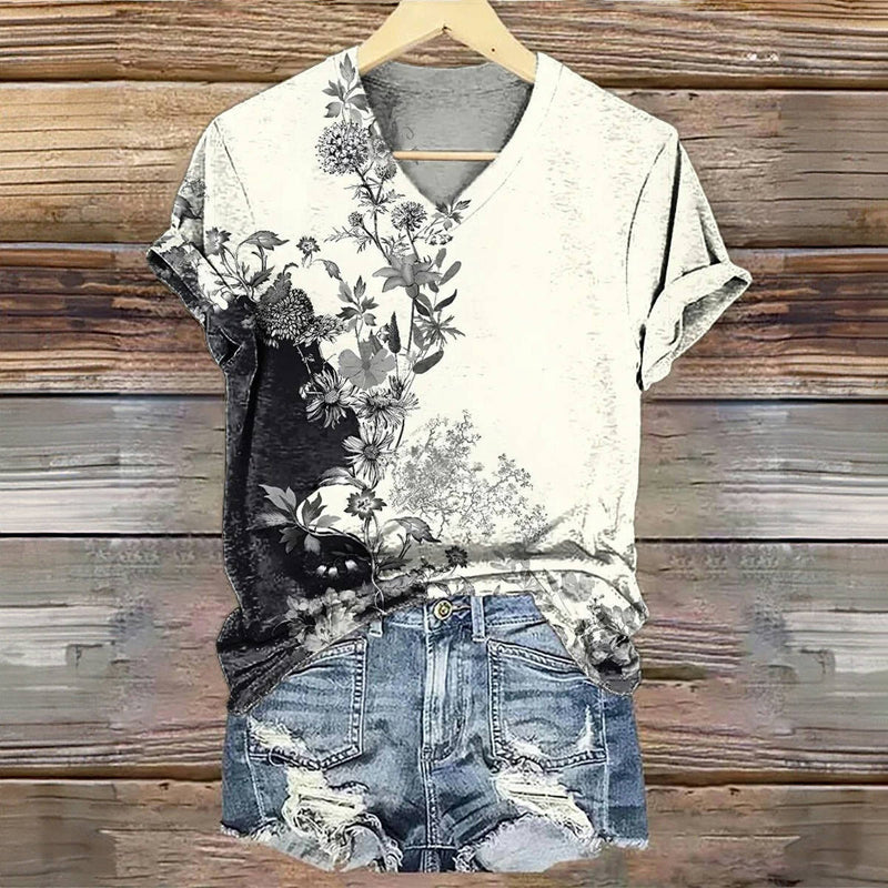 Vintage T-Shirt Med Blommigt Tryck – Lena & Monica