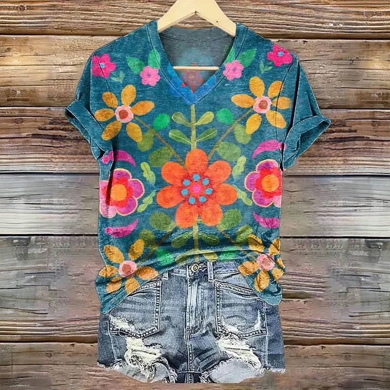 Vintage T-Shirt Med Blommigt Tryck – Lena & Monica