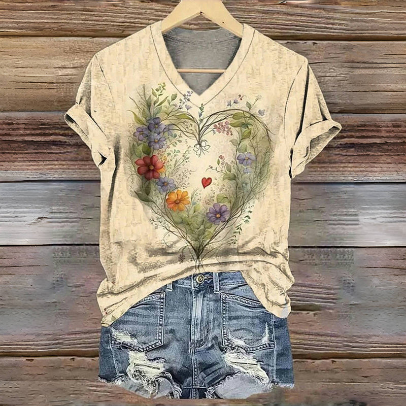 Vintage T-Shirt Med Blommigt Tryck – Lena & Monica