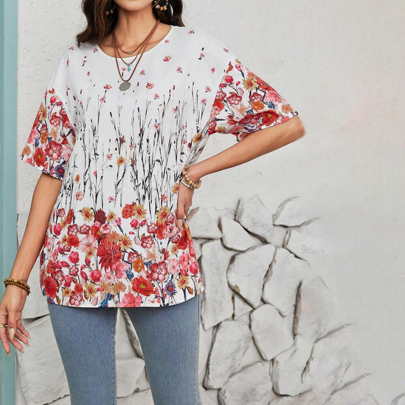 Vintage T-Shirt Med Blommigt Tryck – Lena & Monica
