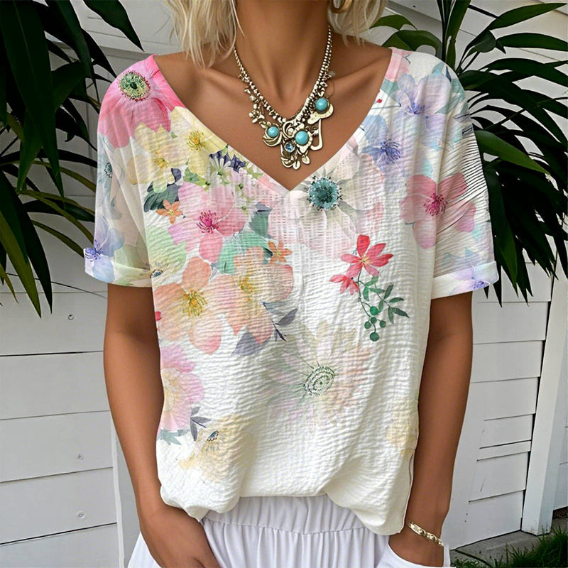 Casual T-Shirt Med Blommigt Tryck – Lena & Monica