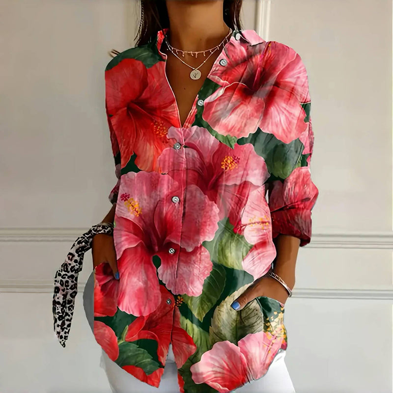 【Långärmad】 Vintage Blus Med Blommigt Tryck – Lena & Monica