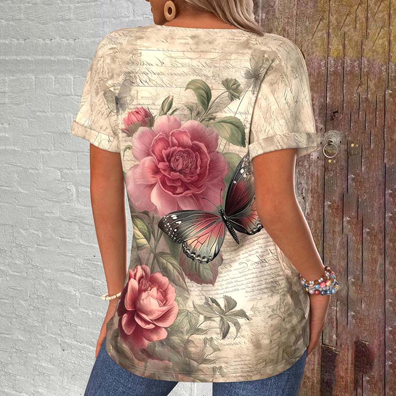 Vintage T-Shirt Med Blommigt Tryck – Lena & Monica