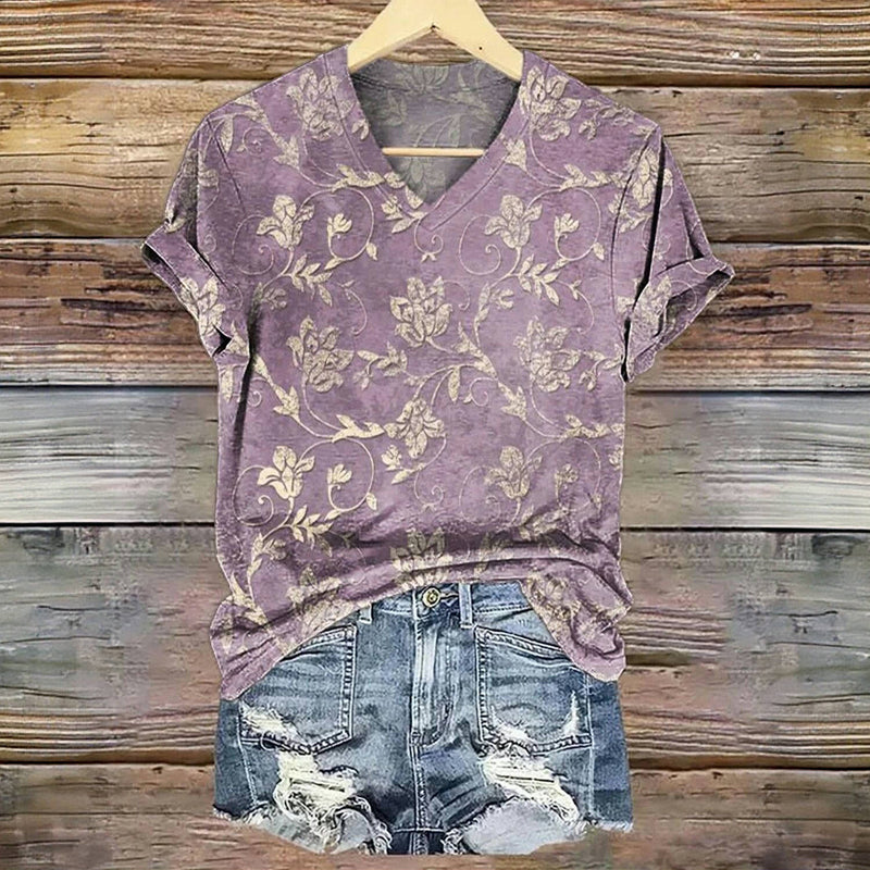Vintage T-Shirt Med Blommigt Tryck – Lena & Monica
