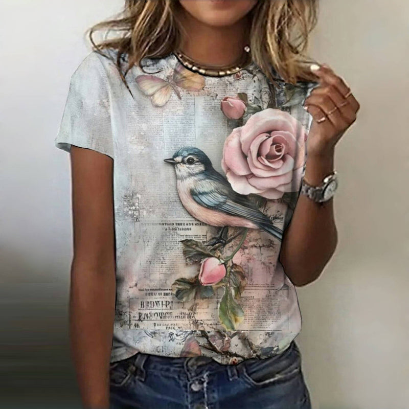 Vintage T-Shirt Med Blommigt Tryck – Lena & Monica