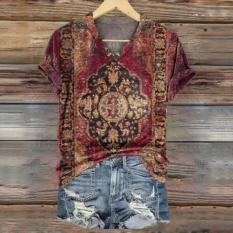 Vintage T-Shirt Med Etniskt Tryck – Lena & Monica