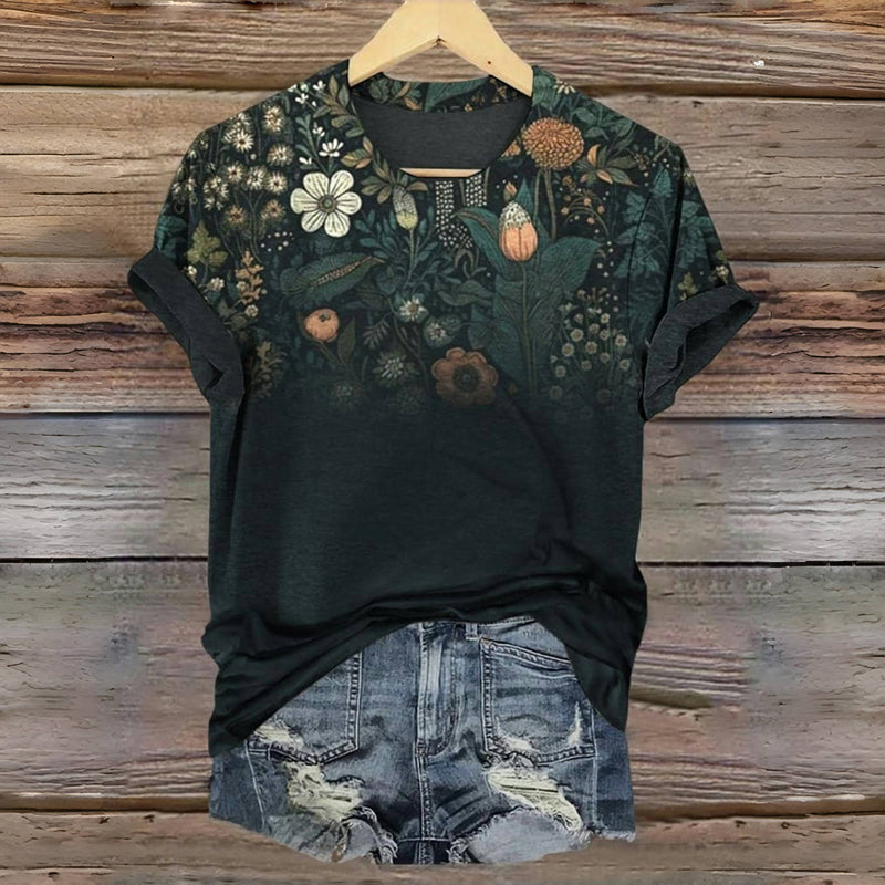 Vintage T-Shirt Med Blommigt Tryck – Lena & Monica