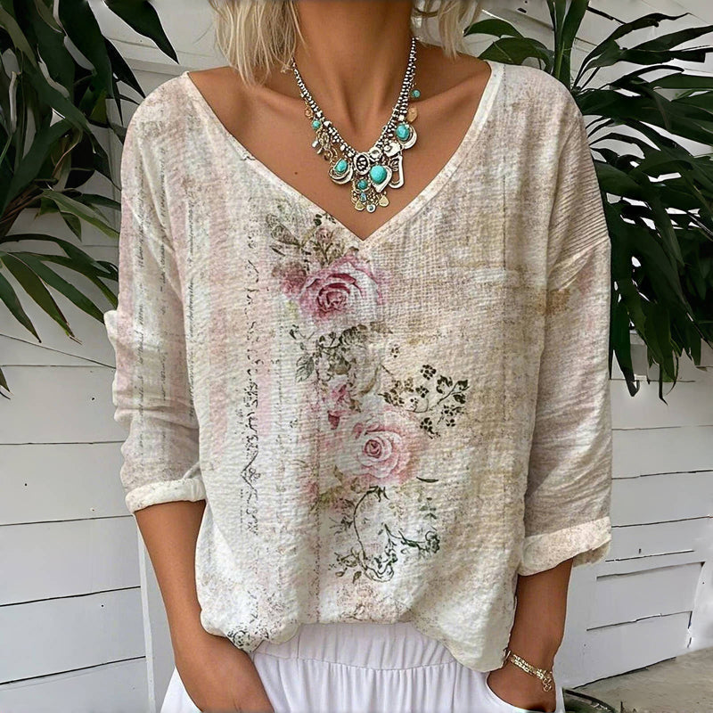 Vintage T-Shirt Med Blommigt Tryck – Lena & Monica