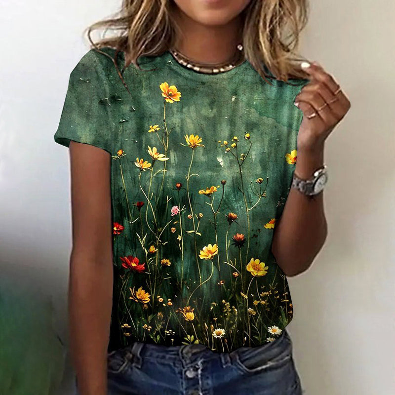 Vintage T-Shirt Med Blommigt Tryck – Lena & Monica