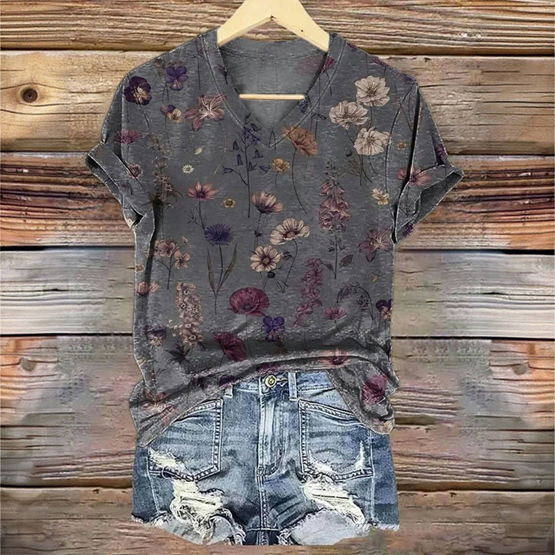 Vintage T-Shirt Med Blommigt Tryck – Lena & Monica