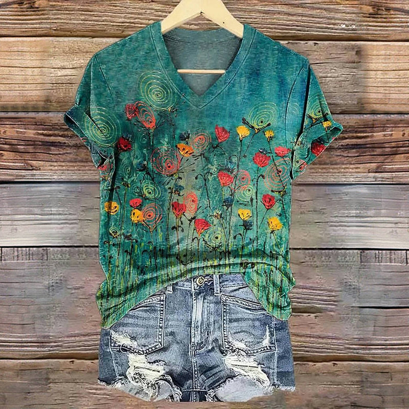 Vintage T-Shirt Med Blommigt Tryck – Lena & Monica