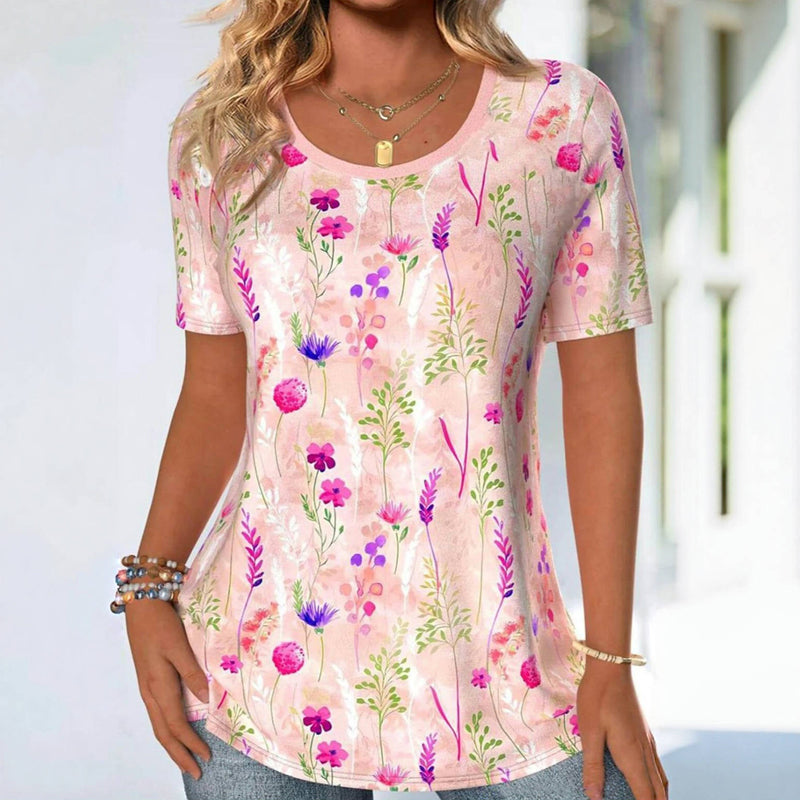 Casual T-Shirt Med Blommigt Tryck – Lena & Monica