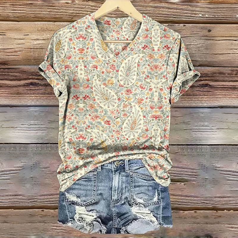 Vintage T-Shirt Med Blommigt Tryck – Lena & Monica