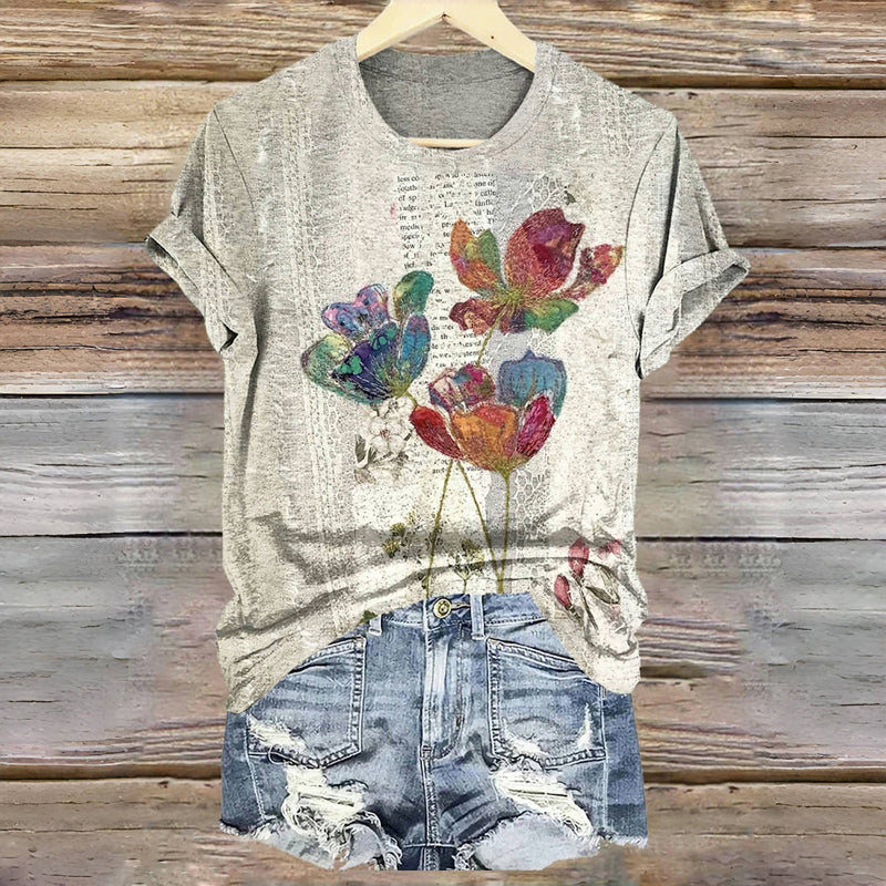 Vintage T-Shirt Med Blommigt Tryck – Lena & Monica