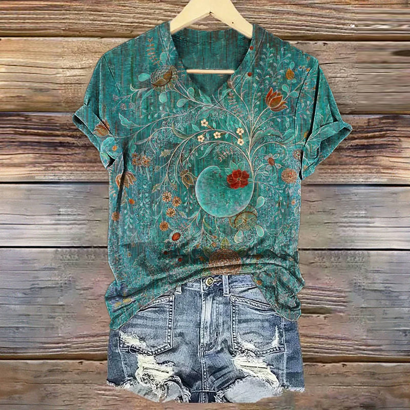 Vintage T-Shirt Med Blommigt Tryck – Lena & Monica