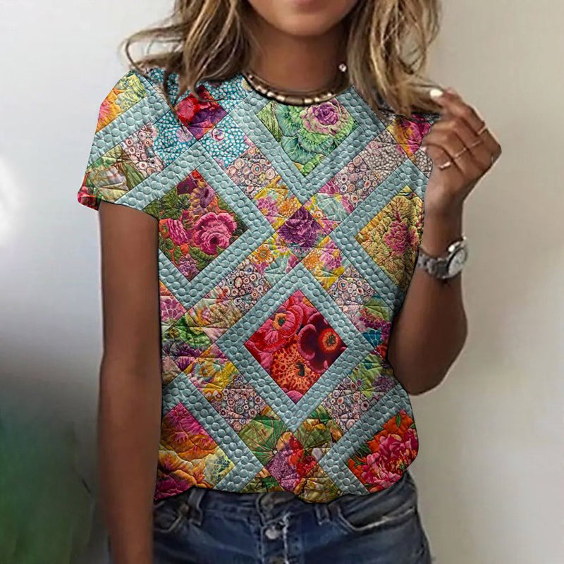 Vintage T-Shirt Med Blommigt Tryck – Lena & Monica