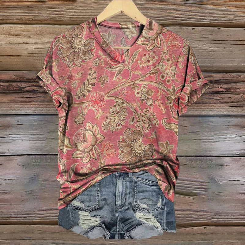 Vintage T-Shirt Med Blommigt Tryck – Lena & Monica