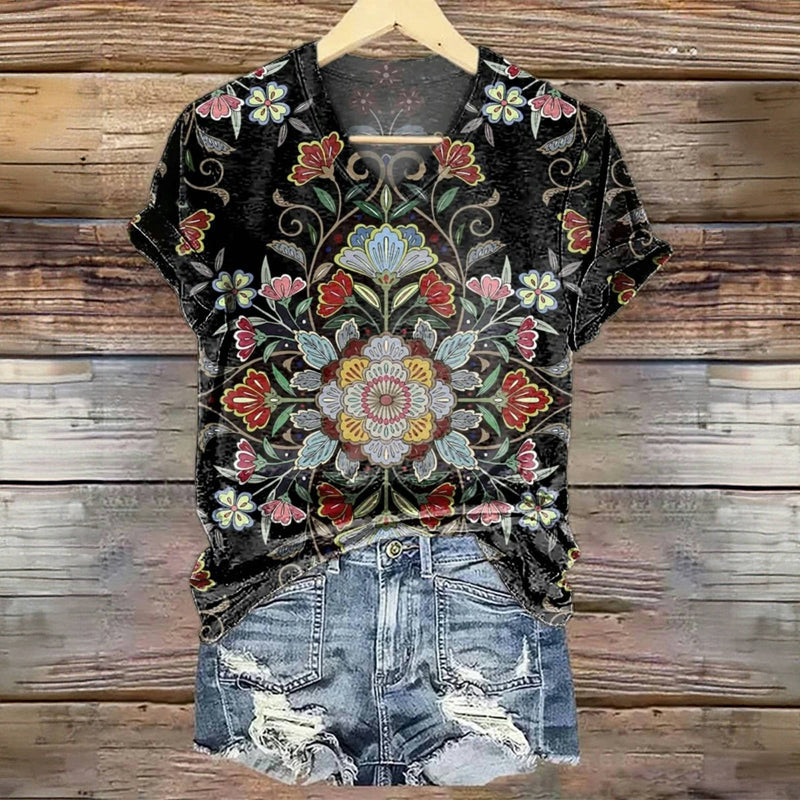 Vintage T-Shirt Med Blommigt Tryck – Lena & Monica