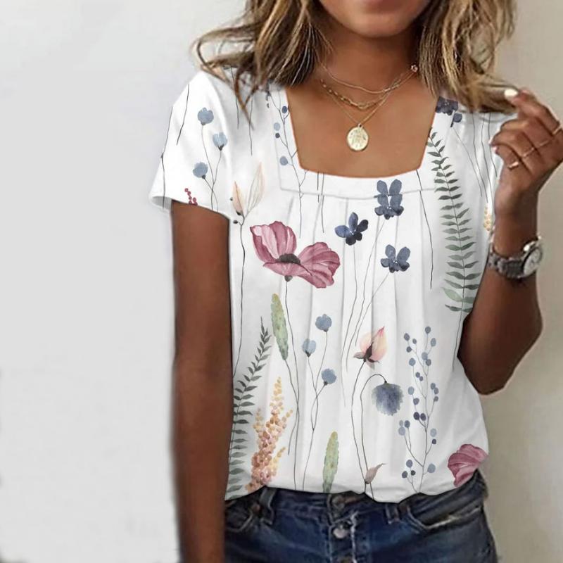 Casual T-Shirt Med Blommigt Tryck – Lena & Monica
