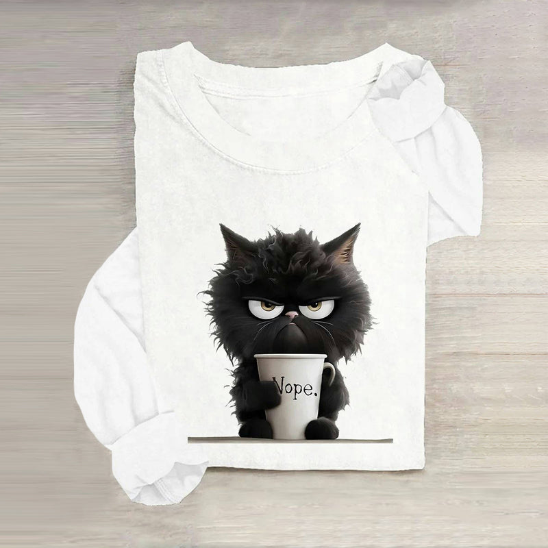 Kreativ T-Shirt Med Katttryck