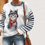 Casual Sweatshirt Med Katttryck