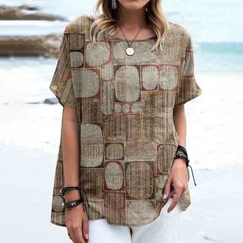 Vintage T-Shirt Med Geometriskt Tryck – Lena & Monica