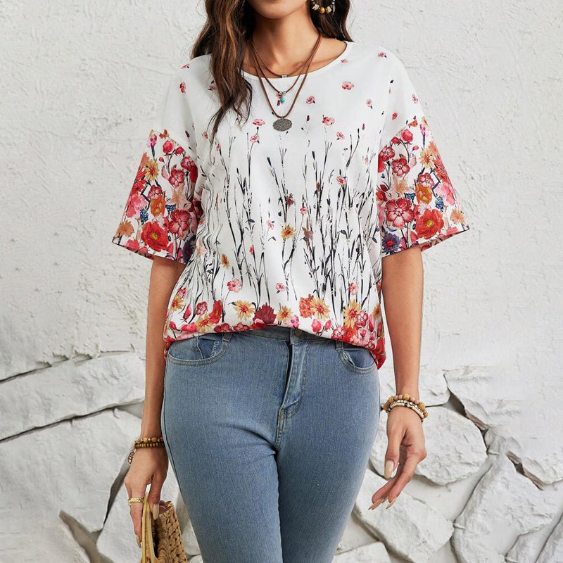 Vintage T-Shirt Med Blommigt Tryck – Lena & Monica