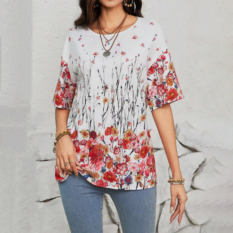 Vintage T-Shirt Med Blommigt Tryck – Lena & Monica