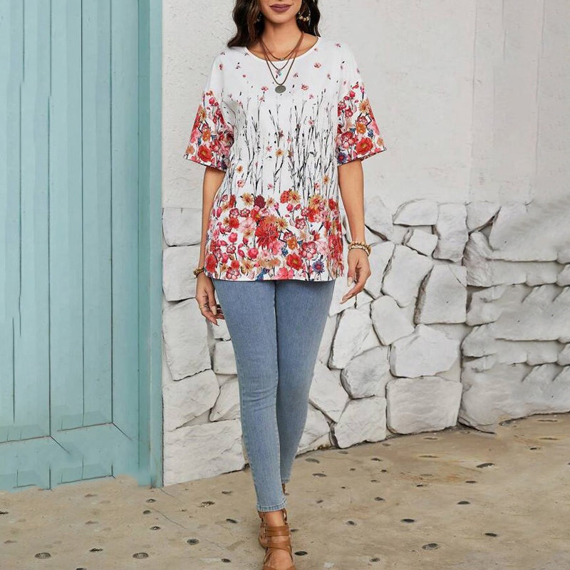 Vintage T-Shirt Med Blommigt Tryck – Lena & Monica