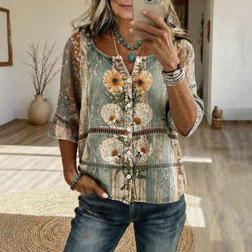 Bedruckte Bluse Im Vintage-Ethno-Stil