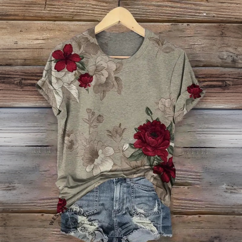 Vintage T-Shirt Med Blommigt Tryck – Lena & Monica