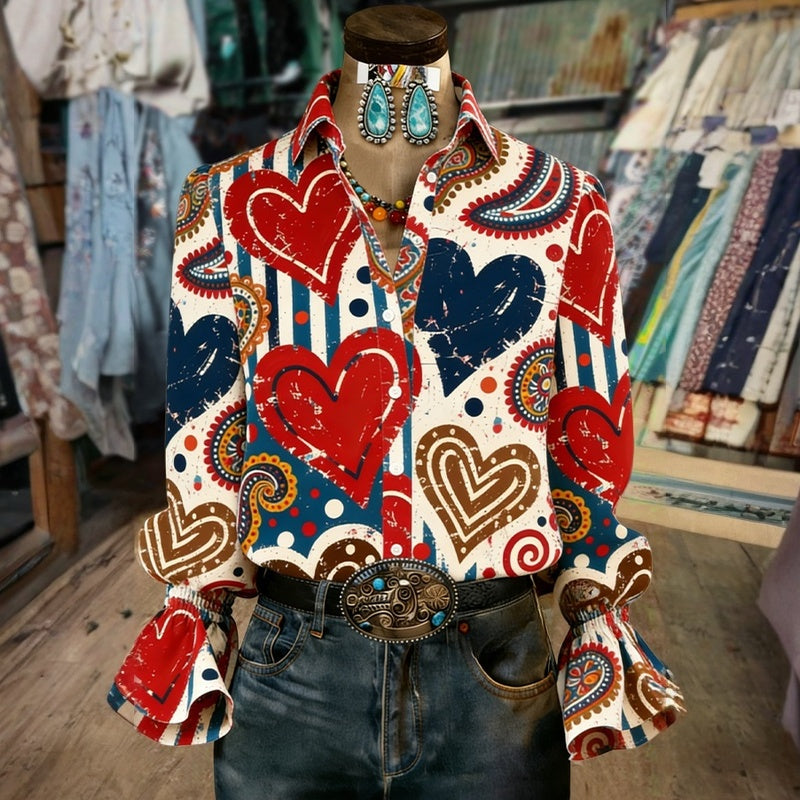 Bedruckte Bluse Im Vintage-Ethno-Stil