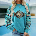 Vintage Sweatshirt Med Geometriskt Tryck