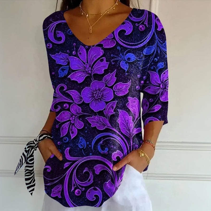 Vintage T-Shirt Med Blommigt Tryck – Lena & Monica