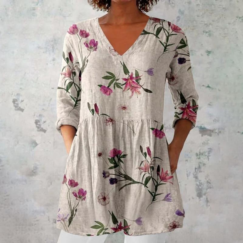 Vintageblus Med Blommönster