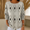 【Långärmad】T-Shirt Med Vintage Geometriskt Tryck