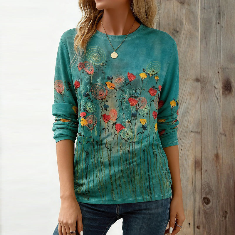 Vintage T-Shirt Med Blommigt Tryck – Lena & Monica