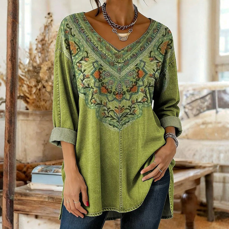 Bedruckte Bluse Im Vintage-Ethno-Stil
