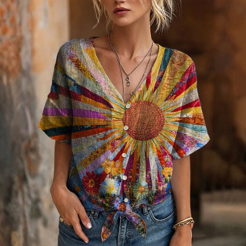 Buntes T-Shirt Mit Geometrischem Druck