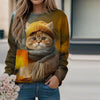 Casual Sweatshirt Med Katttryck