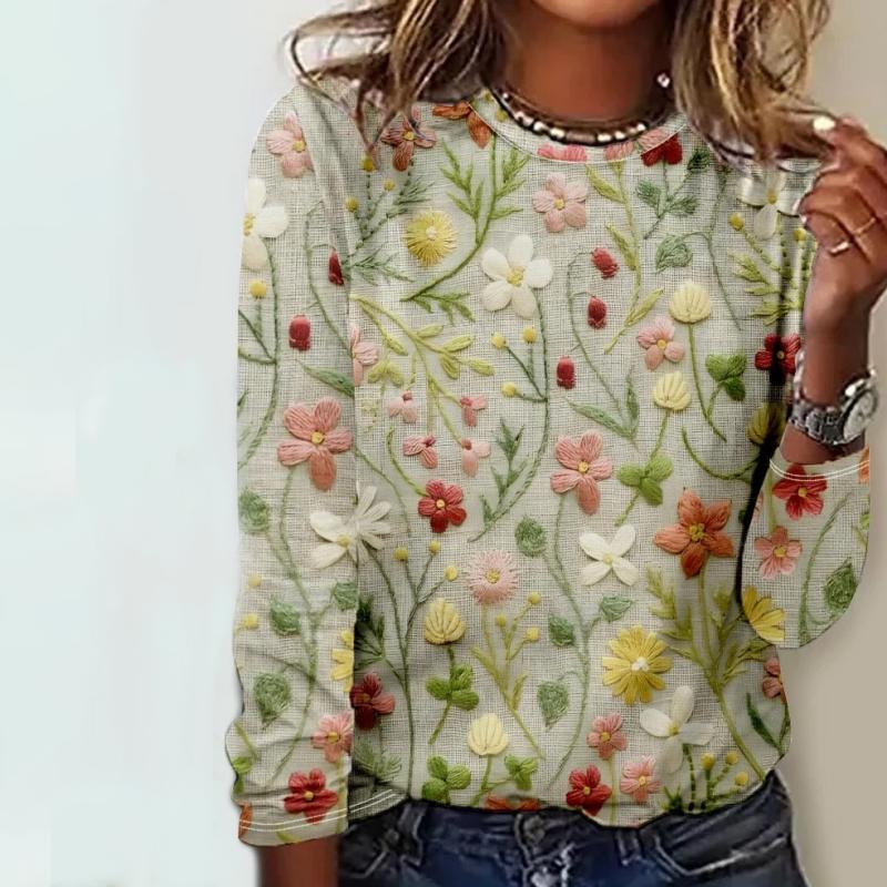 Vintage T-Shirt Med Blommigt Tryck – Lena & Monica