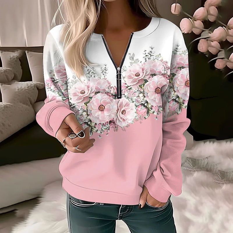 Casual Sweatshirt Med Blommönster