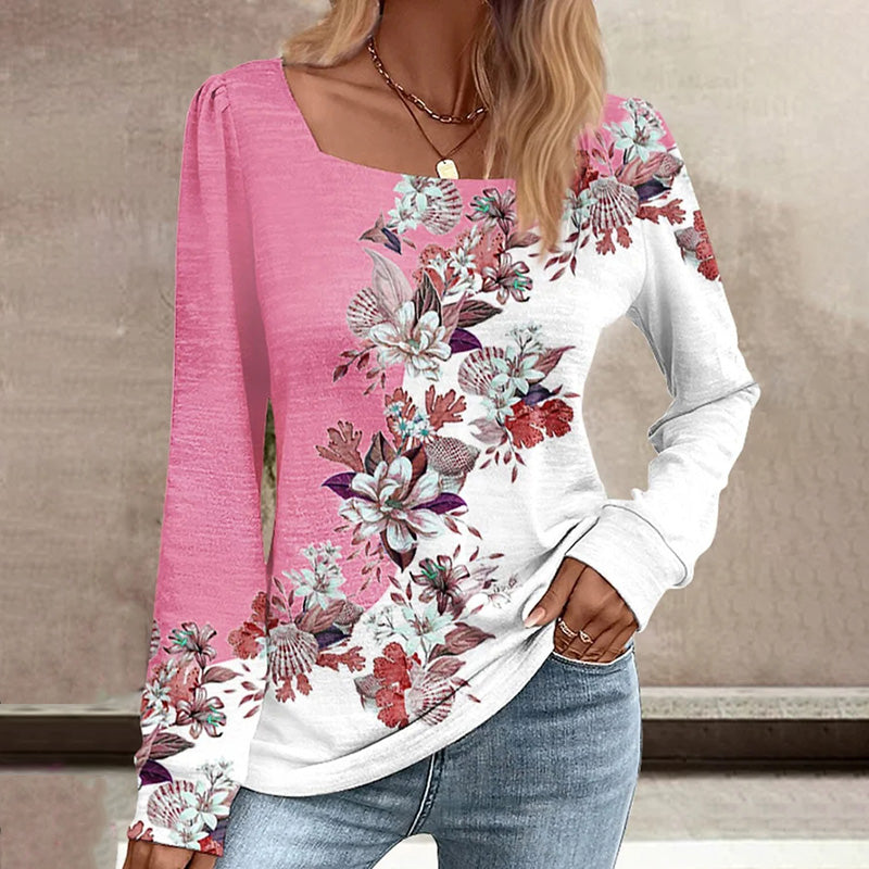 Elegant Blus Med Blommönster