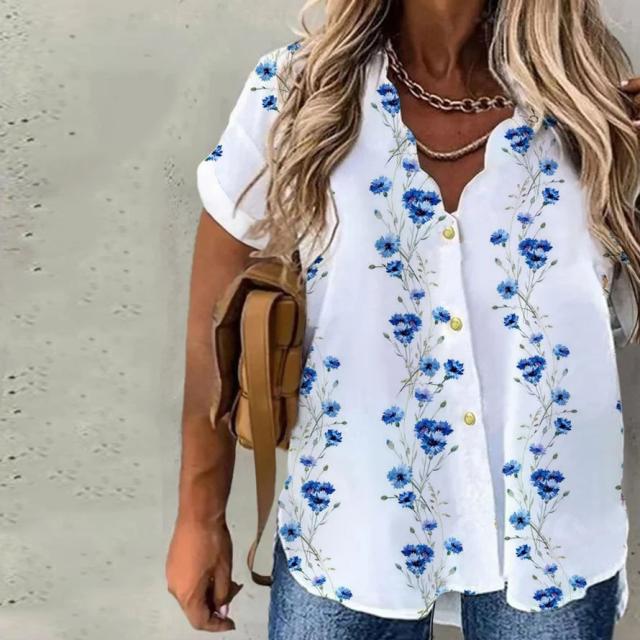 Casual Blus Med Blommönster